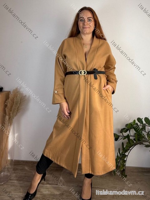 Kabát dlouhý s páskem dlouhý rukáv dámský nadrozměr (52/54/56 ONE SIZE) ITALSKÁ MÓDA IMC25399/DR