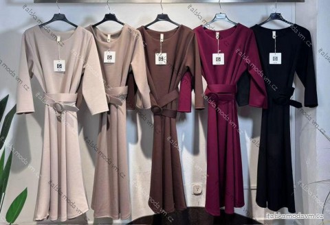 Šaty dlouhé elegantní s páskem dlouhý rukáv dámské (XS/S/M ONE SIZE) ITALSKÁ MÓDA IMM25M8066