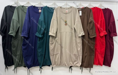 Šaty teplé voľnočasové s príveskom dlhý rukáv dámske nadrozmer (54/56/58 ONE SIZE) TALIANSKA MÓDA IM425740
