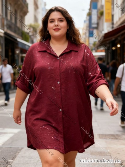 Košeľa predĺžená 3/4 dlhý rukáv dámska nadrozmer (50/52/54 ONE SIZE) TALIANSKA MÓDA IM425759