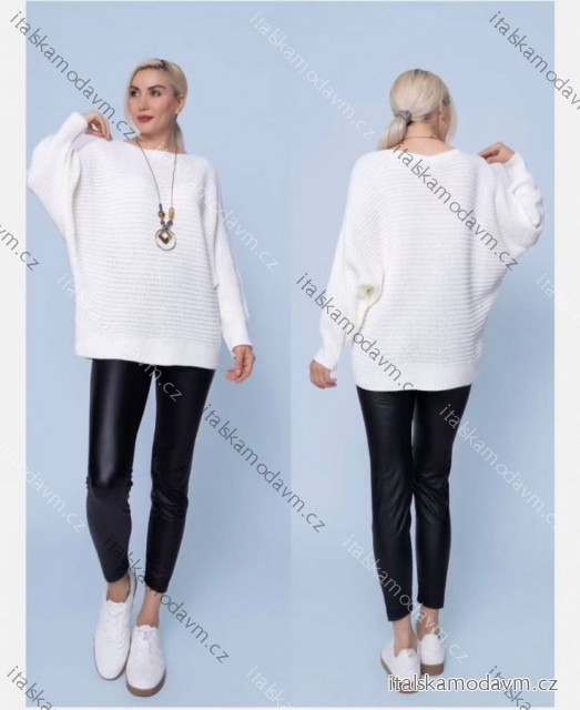 Sveter pletený s přívěskem dlhý rukáv dámsky nadrozmer (54/56/58 ONE SIZE) TALIANSKA MÓDA IM425769