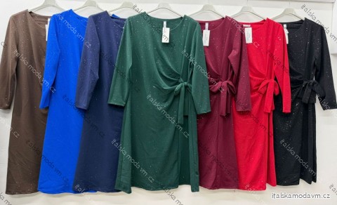 Šaty elegantné dlouhý rukáv dámske nadrozměr (48/50/52 ONE SIZE) TALIANSKA MóDA IM425772