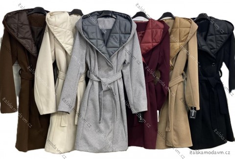 Kabát teplý s páskem dlouhý rukáv dámský nadrozměr (44/46/48 ONE SIZE) ITALSKÁ MÓDA IMC250528