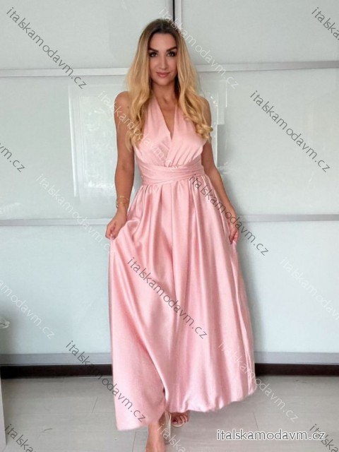 Šaty dlouhé elegantní variabilní vázání bez rukávu dámské satén (S/M/L ONE SIZE) ITALSKÁ MÓDA IMPDY24MDUE991505/DUR růžová starorůžová S/M/L