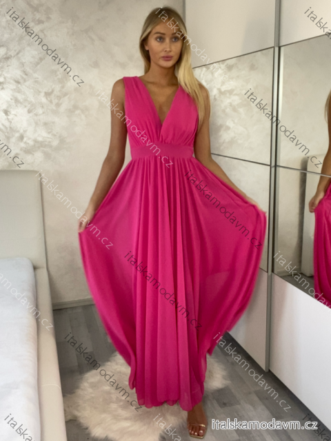 Šaty dlhé spoločenské bez rukávu dámske DIONE (S/M ONE SIZE) TALIANSKA MÓDA IMPBB22 IMPBB225009kt/DRU tm. ružová