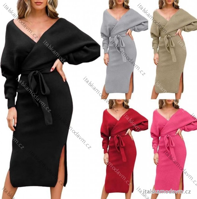 Šaty úpletové dlouhý rukáv dámské nadrozměr (46/48/50 ONE SIZE) ITALSKÁ MÓDA IM425775