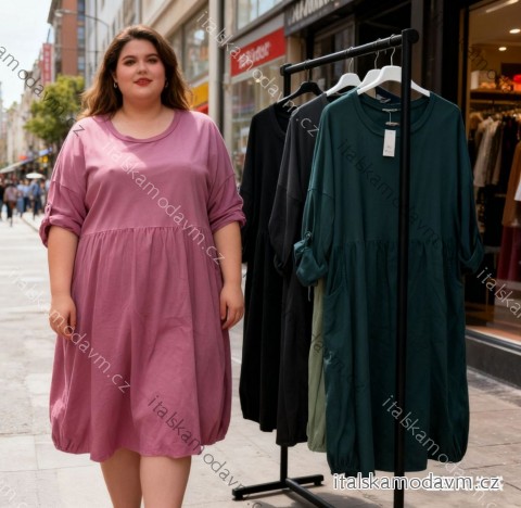 Šaty volnočasové 3/4 dlouhý rukáv dámské nadrozměr (50/52/54 ONE SIZE) ITALSKÁ MÓDA IM425779