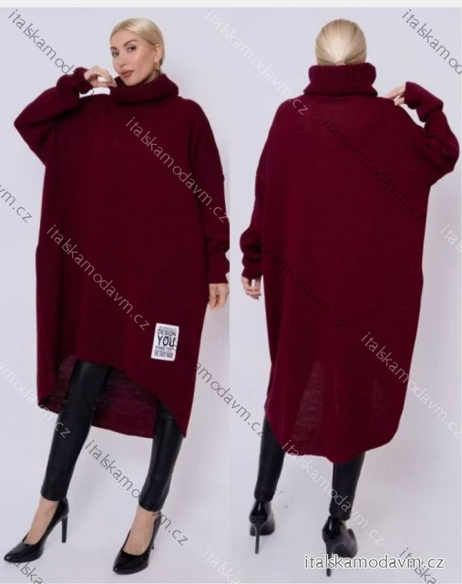 Šaty/Sveter predĺžený pletený s rolákom dlhý rukáv dámsky nadrozmer (54/56/58 ONE SIZE) TALIANSKA MÓDA IM425786