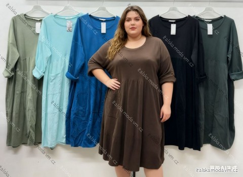 Šaty volnočasové dlouhý rukáv dámské nadrozměr (52/54/56 ONE SIZE) ITALSKÁ MÓDA IM425789