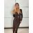 Šaty elegantní dlouhý rukáv dámské (S/M/L ONE SIZE) ITALSKÁ MÓDA IMM25M42722/DU -   hnědá -   S/M/L