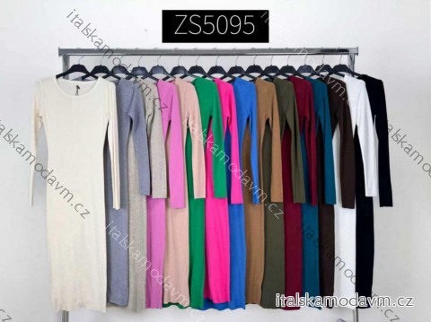 Šaty úpletové dlouhý rukáv dámské (S/M/L ONE SIZE) ITALSKÁ MÓDA IMM25M5095/DU -   vínová -   S/M/L