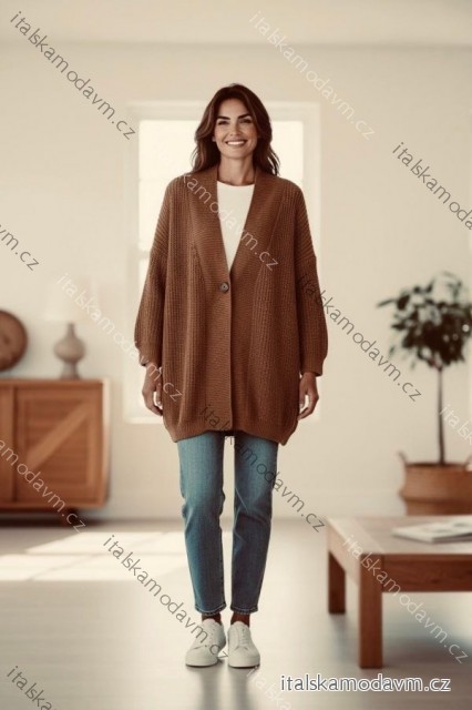 Svetr cardigan pletený na knoflík dámský nadrozměr Ester (50/52/54 ONE SIZE) ITALSKÁ MÓDA IMD25162/DUR