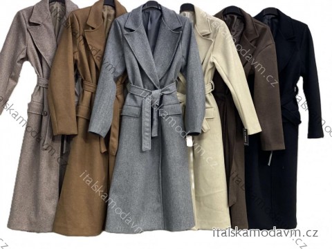 Kabát teplý s páskem dlouhý rukáv dámský nadrozměr (44/46/48 ONE SIZE) ITALSKÁ MÓDA IMC25536