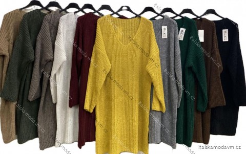 Šaty pletené dlouhý rukáv dámské nadrozměr (54/56/58 ONE SIZE) ITALSKÁ MÓDA IMC25552