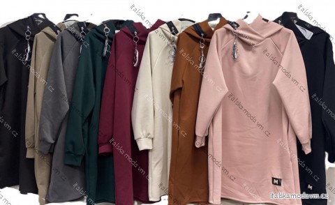 Mikina prodloužená teplá s kapucí dlouhý rukáv dámská nadrozměr (46/48/50 ONE SIZE) ITALSKÁ MÓDA IMC25564