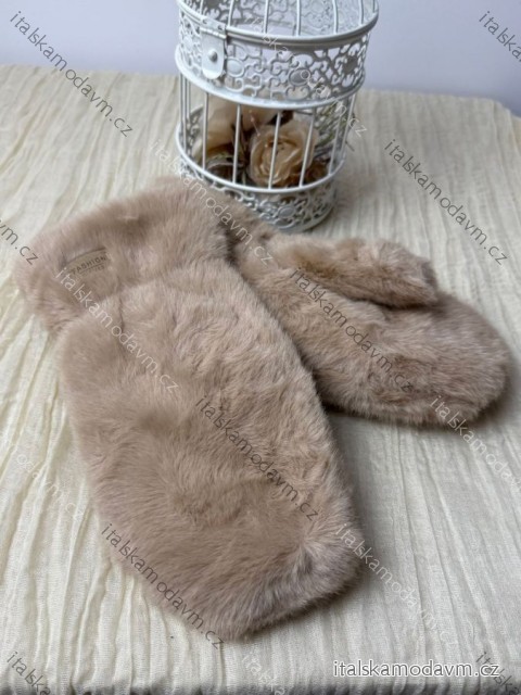 Rukavice palčiaky zimné s kožúškom dámske (ONE SIZE) BEST EMILIE LIS25ST-502/DUR ONE SIZE béžová