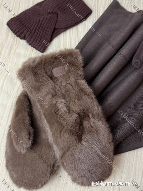 Rukavice palčiaky zimné s kožúškom dámske (ONE SIZE) BEST EMILIE LIS25ST-502/DUR ONE SIZE hnedá