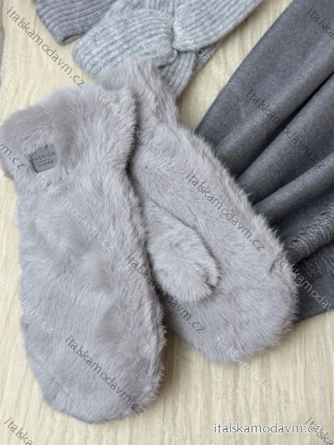 Rukavice palčáky zimní s kožíškem  dámské (ONE SIZE) BEST EMILIE LIS25ST-502/DUR ONE SIZE šedá