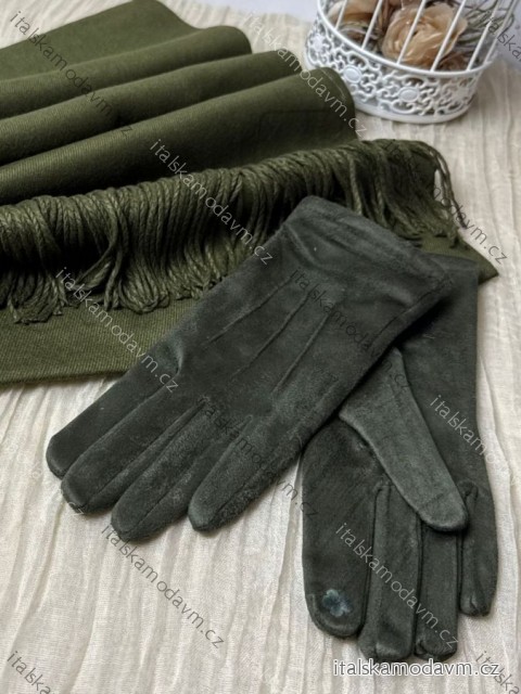 Rukavice zimní s kožíškem  dámské (ONE SIZE) QGJ TREND LIS25001/DUR ONE SIZE zelená khaki