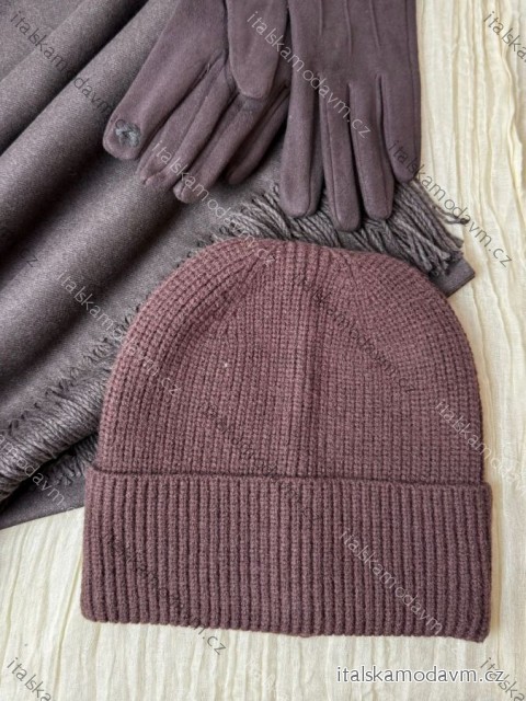 Čepice zimní dámská (ONE SIZE) BEST EMILIE LIS25MZ-538/DUR ONE SIZE tmavě hnědá