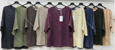 Svetr tenký třpytivý 3/4 dlouhý rukáv dámský nadrozměr (54/56/58 ONE SIZE) ITALSKÁ MÓDA IM425799