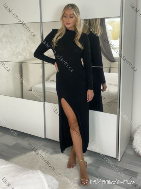 Šaty dlouhé elegantní se stojáčkem dlouhý rukáv dámské (S/M ONE SIZE) ITALSKÁ MÓDA IMWCH234476/DR