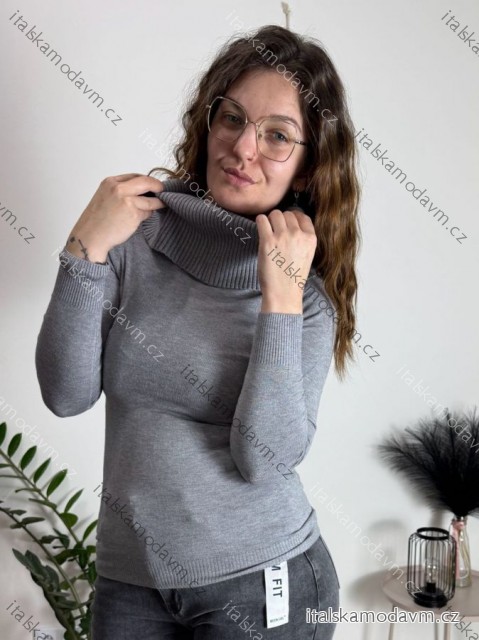 Sveter úpletový rolák dlhý rukáv dámsky (S/M ONE SIZE) TALIANSKA MÓDA IMM22FD5813/DR Šedá S/M