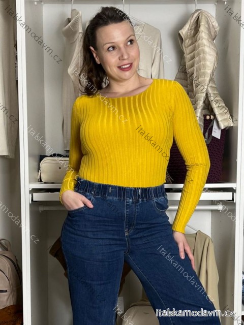Svetr úpletový dlouhý rukáv dámský CYNDY (XS/S/M) ITALSKÁ MODA MB21255812-18/DUR XS/S/M žlutá hořčicová