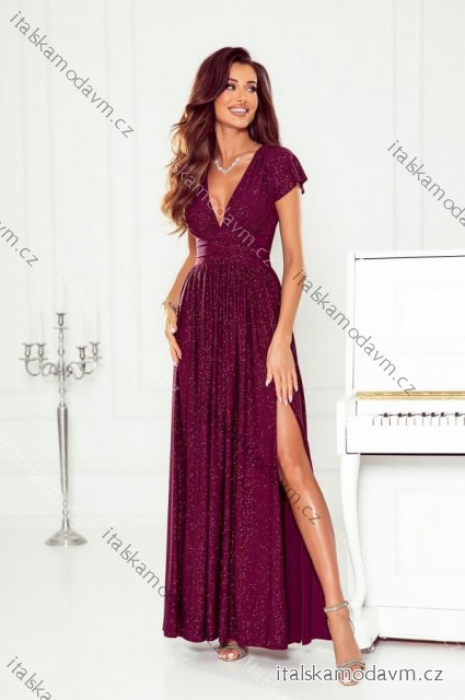 Šaty dlouhé společenské třpytivé s flitry krátký rukáv dámské nadrozměr (34-50) POLSKÁ MÓDA PMLWD24GABRIELA8/DR