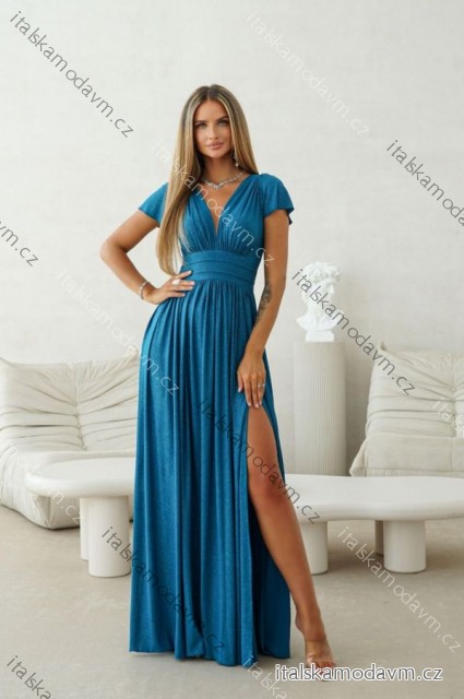 Šaty dlouhé společenské krátký rukáv dámské nadrozměr (34-50) POLSKÁ MÓDA PMLWD24GABRIELA23/DR