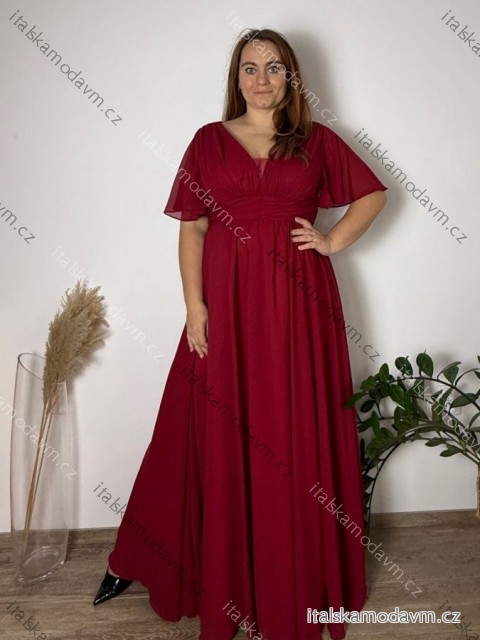 Šaty dlouhé společenské krátký rukáv dámské nadrozměr BELLA (44/46/48 ONE SIZE) ITALSKÁ MÓDA IMC25524