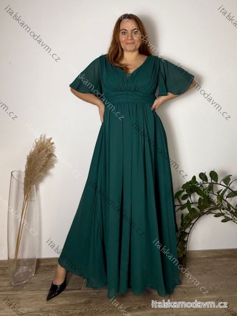 Šaty dlouhé společenské krátký rukáv dámské nadrozměr BELLA (44/46/48 ONE SIZE) ITALSKÁ MÓDA IMC25524/DUR