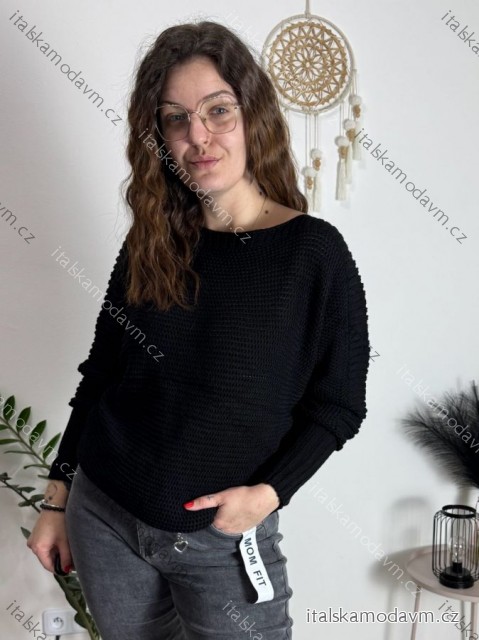 Svetr pletený dlouhý rukáv dámský nadrozměr KARA (42/4/46 ONE SIZE) TURECKÁ MÓDA TM9251111/DUR černá 42/44/46
