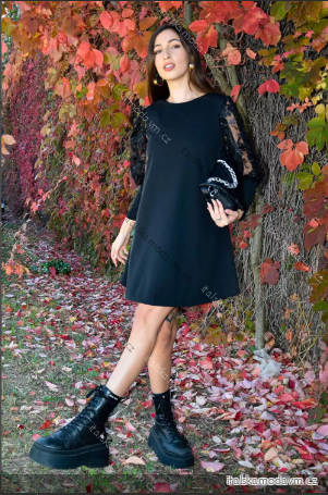 Šaty elegantní dlouhý rukáv dámské (S/M ONE SIZE) ITALSKÁ MÓDA IMPLI2520582