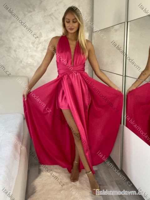 Šaty spoločenské variabilné viazanie saténové dámske MARCELA (XS/S/M ONE SIZE) TALIANSKA MÓDA IMWGB252250/DR XS/S/M tmavo ružová