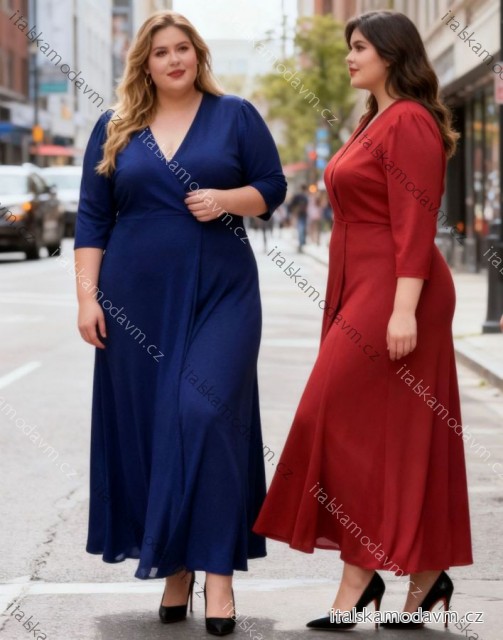 Šaty dlouhé elegantní 3/4 dlouhý rukáv dámské (S/M/L ONE SIZE) ITALSKÁ MÓDA IM425815