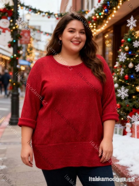 Tričko teplé 3/4 dlouhý rukáv dámské nadrozměr (54/56/58 ONE SIZE) ITALSKÁ MÓDA IM425819