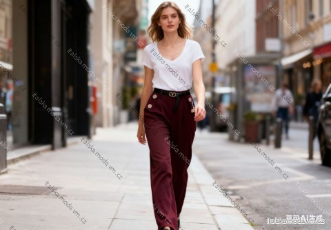 Kalhoty volnočasové s páskem dámské nadrozměr (44/46/48 ONE SIZE) ITALSKÁ MÓDA IM425823