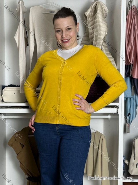 Svetr úpletový na knoflíky dlhý rukáv dámsky SANDY (S/M/L) TALIANSKA MODA MB21255818-18/DUR S/M/L žlutá hořčicová