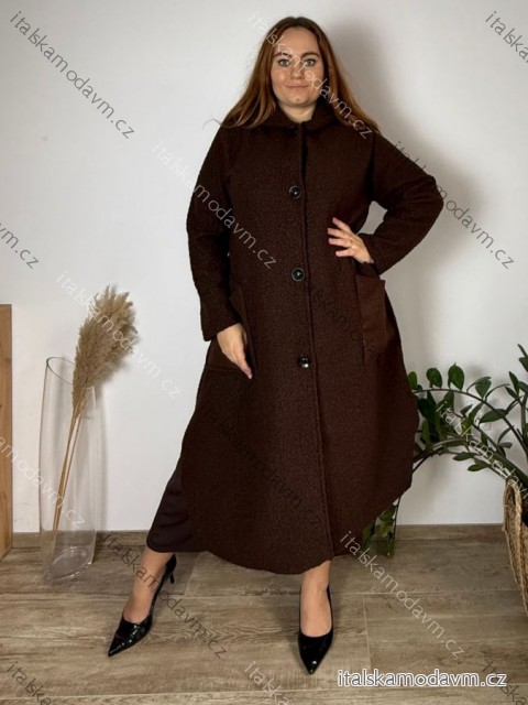 Kabát flaušový dlhý rukáv dámsky nadrozmer LADY (52/54/56 ONE SIZE) TALIANSKA MÓDA IMD25249