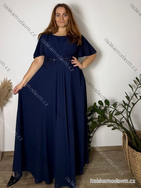 Šaty dlhé spoločenské so žabičkovaním krátky rukáv dámske nadrozmer RIKI (48/50/52 ONE SIZE) TALIANSKA MÓDA IMC25522/DUR