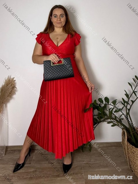 Šaty elegantné skládané krátký rukáv dámske LISA (M/L/XL ONE SIZE) TALIANSKA MóDA IM4251144/DUR M/L/XL červená