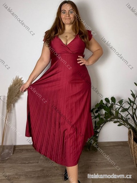 Šaty elegantné skládané krátký rukáv dámske LISA (M/L/XL ONE SIZE) TALIANSKA MóDA IM4251144/DUR M/L/XL vínová