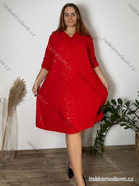 Šaty voľnočasové trblietavé 3/4 dlhý rukáv dámske nadrozmer (54/56/58 ONE SIZE) TALIANSKA MÓDA IM425797