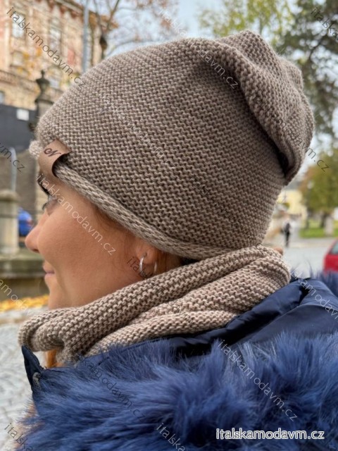 Čepice nákrčník souprava zimní dámská (ONE SIZE) POLSKÁ VÝROBA PV820056/DR světle hnědá one size