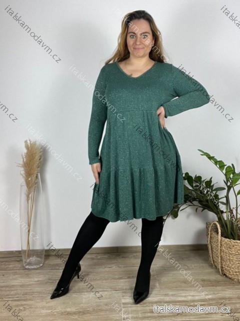 Šaty teplé dlouhý rukáv dámské nadrozměr GIZA (52/54/56 ONE SIZE) ITALSKÁ MÓDA IM425807/DUR  zelená 52/54/56