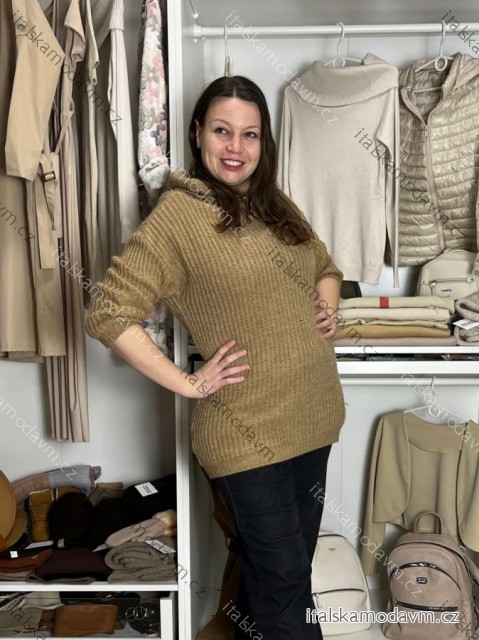 Šaty pletené sveter predĺžený rolák s opaskom dámske (uni sl) TALIANSKÁ MÓDA IMC191354IMD / DR M/L hnedá