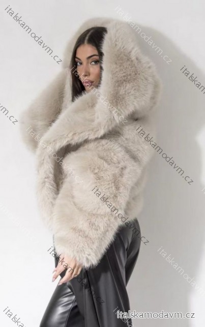 Kabátek kožíšek s kapucí dlouhý rukáv dámský (XS/S/M ONE SIZE) ITALSKÁ MÓDA IMM25M9502