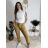 Kalhoty strečové mačkáče zateplené dlouhé dámské PANTALONE (S/M/L ONE SIZE) ITALSKÁ MÓDA IMPOZ25OL-5591/DUR khaki S/M/L