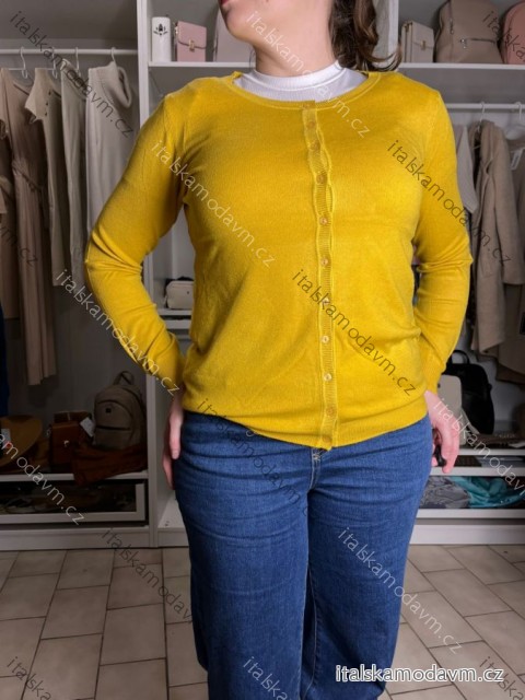 Svetr úpletový na knoflíky  dlouhý rukáv dámský ANDY (S/M/L) ITALSKÁ MODA IMM255819-18/DUR S/M/L žlutá hořčicová